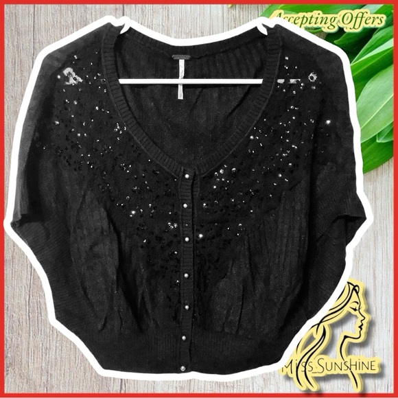 Free People -Sz S - lace gem front short sleeve poncho style wide arm hole shirt - Picture 9 of 9